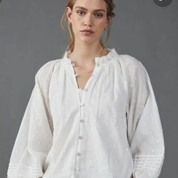 Cleobella Anthropologie Antonia Button Peasant Blouse White Boho Small H13419 - Picture 11 of 11